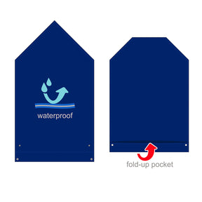 Picture of two Care Designs long waterproof napkin in navy side by side showing the waterproof and pocket feature.