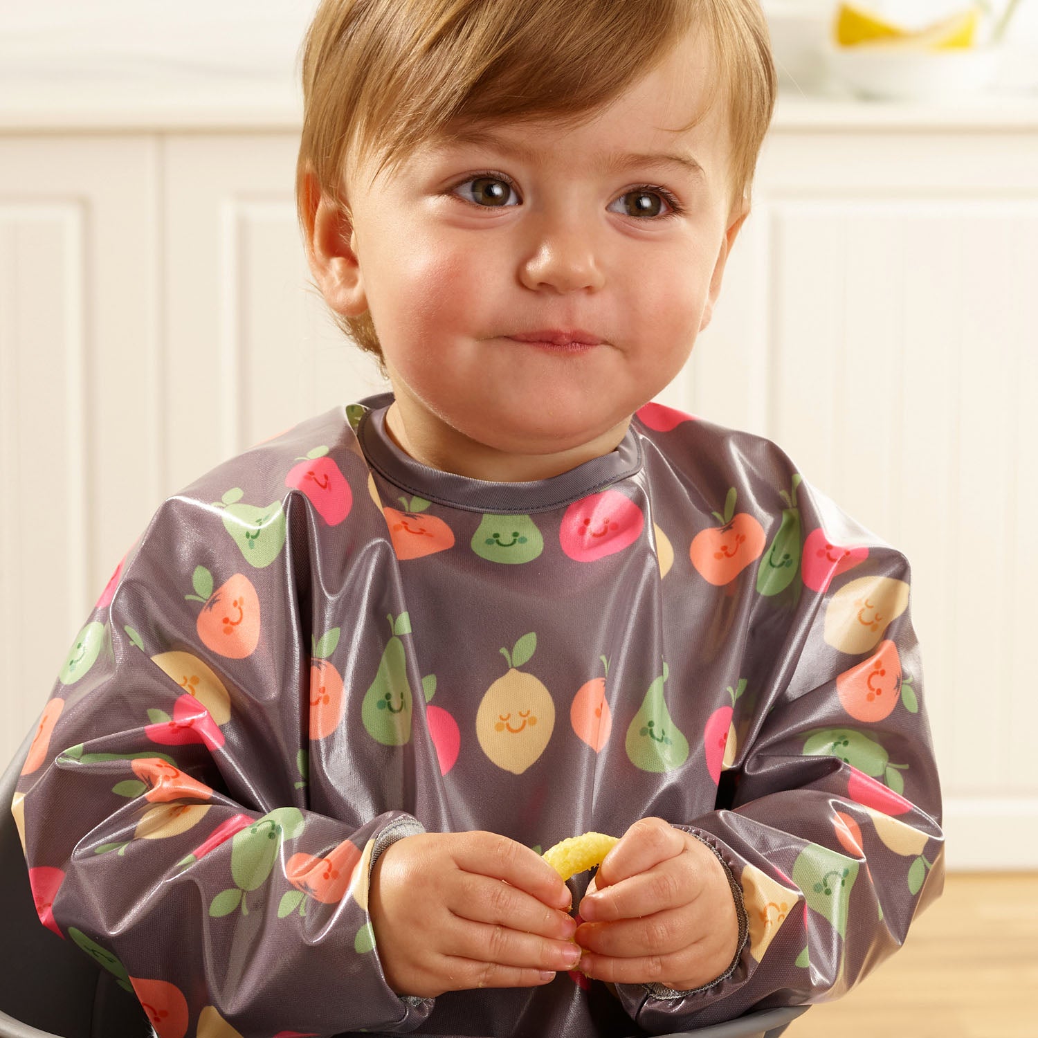 Wipeezee Bib with Sleeves - Grey Happy Fruit | Bibs | Bibetta